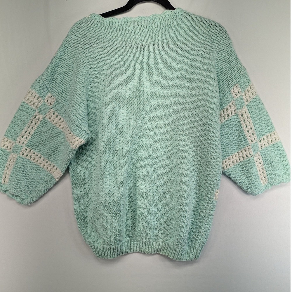 Vintage Marisa Christina Butterfly Knit Sweater Mint Green Pastel Ramie Cotton L - Picture 2 of 5